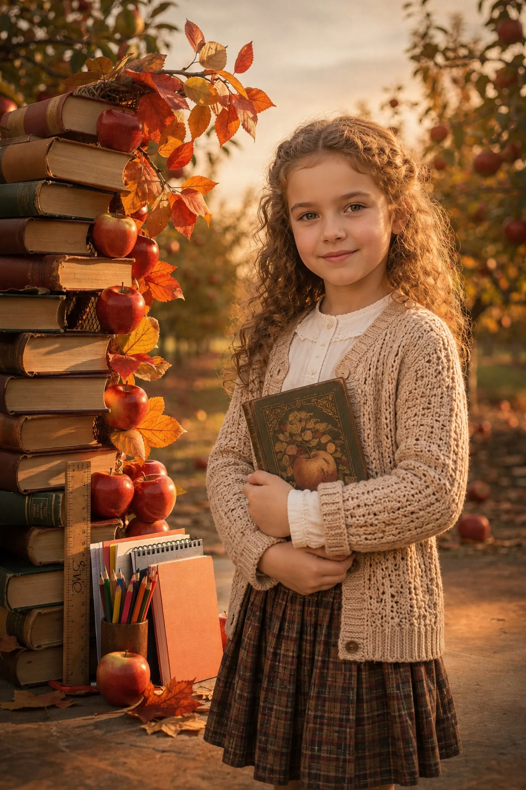 30 Back to School Apple Orchard Digital Backdrop Bundle, Fall School Portrait Background, Kindergarten Photography Prop, JPG Download - Thumbnail 4