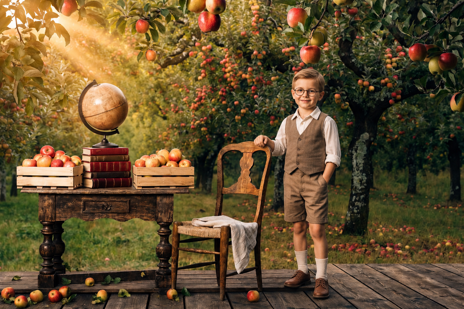 30 Back to School Apple Orchard Digital Backdrop Bundle, Fall School Portrait Background, Kindergarten Photography Prop, JPG Download - Thumbnail 6