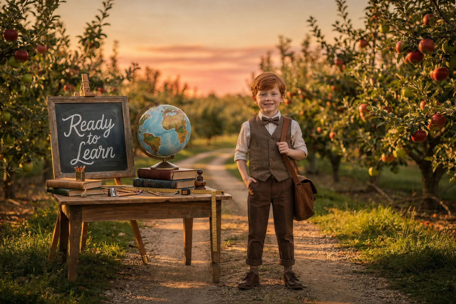 30 Back to School Apple Orchard Digital Backdrop Bundle, Fall School Portrait Background, Kindergarten Photography Prop, JPG Download - Thumbnail 9
