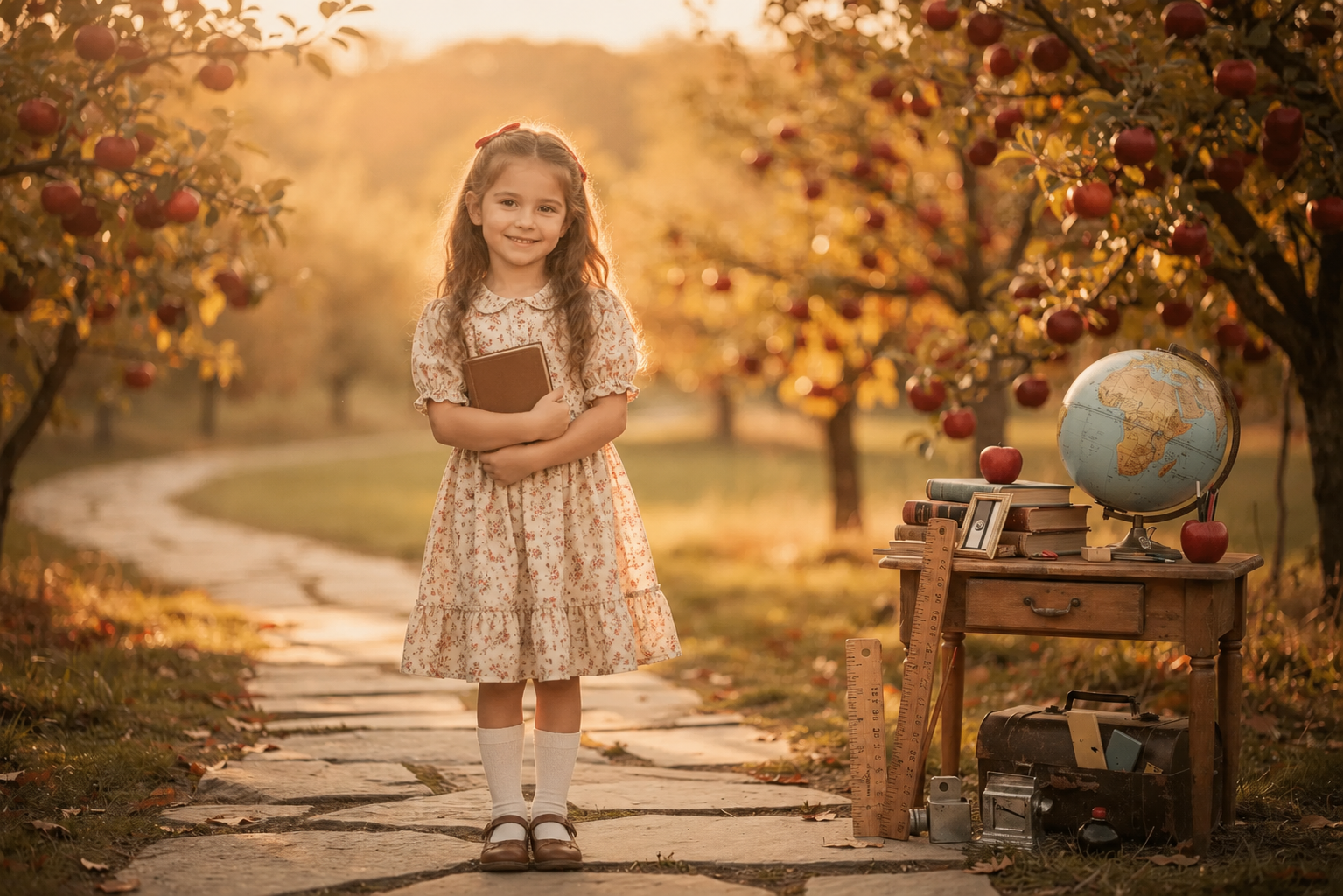 30 Back to School Apple Orchard Digital Backdrop Bundle, Fall School Portrait Background, Kindergarten Photography Prop, JPG Download - Thumbnail 10