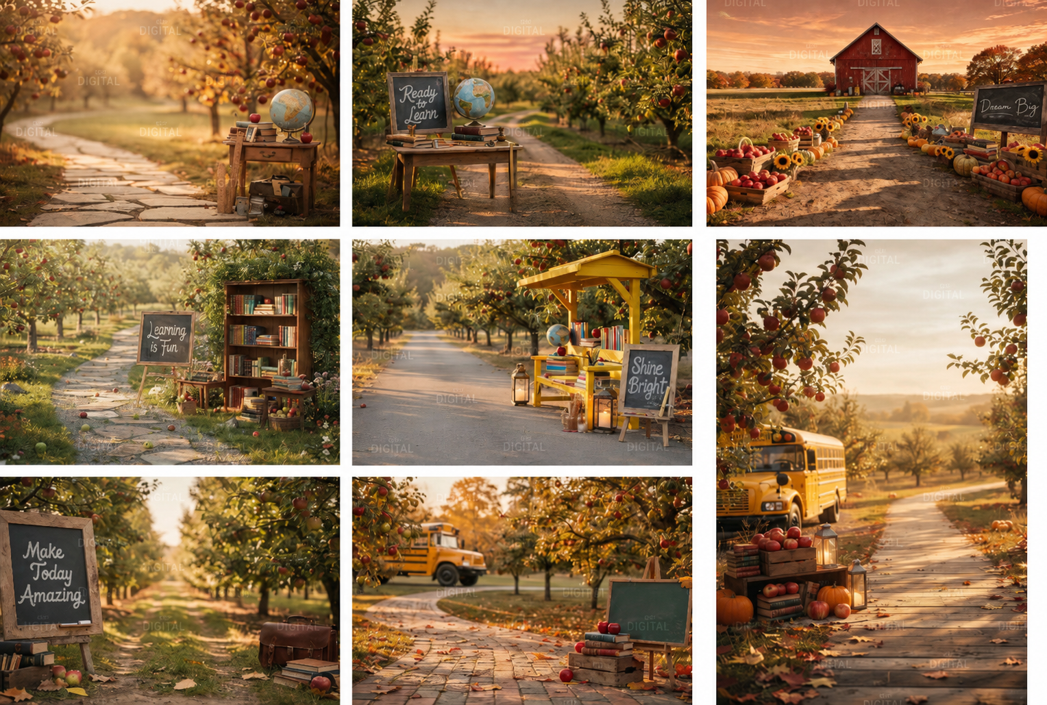 30 Back to School Apple Orchard Digital Backdrop Bundle, Fall School Portrait Background, Kindergarten Photography Prop, JPG Download - Thumbnail 12