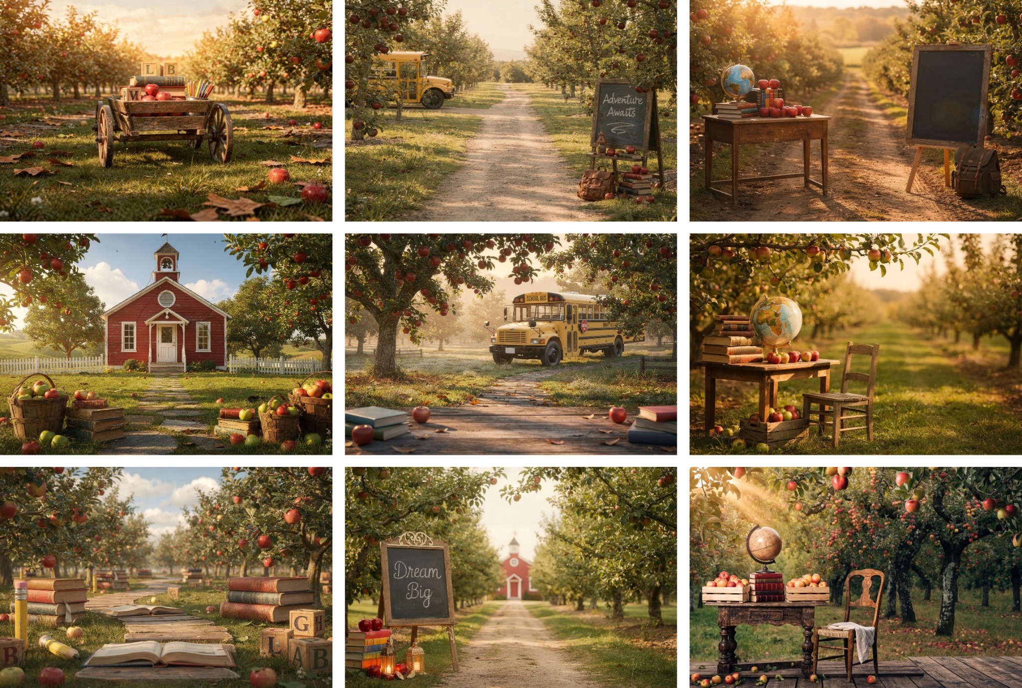30 Back to School Apple Orchard Digital Backdrop Bundle, Fall School Portrait Background, Kindergarten Photography Prop, JPG Download - Thumbnail 14