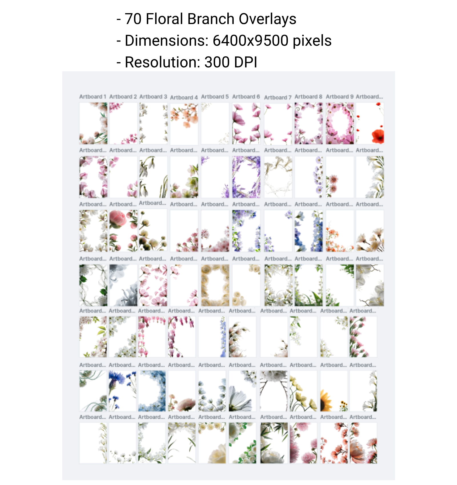 70 Floral Branch Overlays PNG, Flower Branch Photo Overlays, Spring Floral Overlay, Photoshop Overlay, Maternity, Family & Portrait Editing - Thumbnail 7