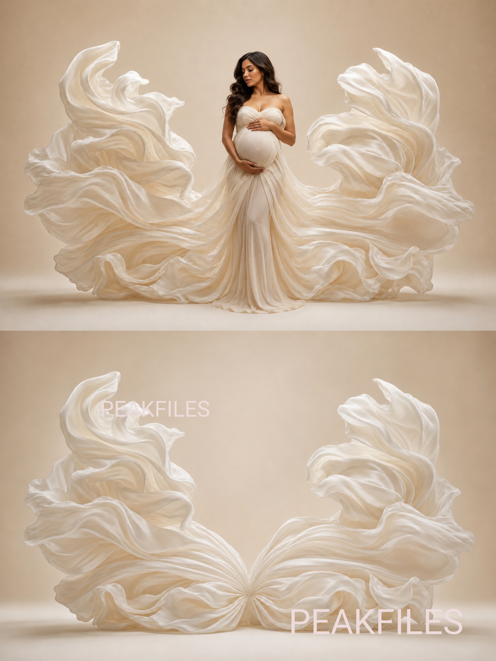 35 Ivory Draped Maternity Backdrops, Cream Fabric Pregnancy Backgrounds, Elegant Flowing Cloth Photoshop Overlays,  Photo Backdrop Bundle - Thumbnail 4