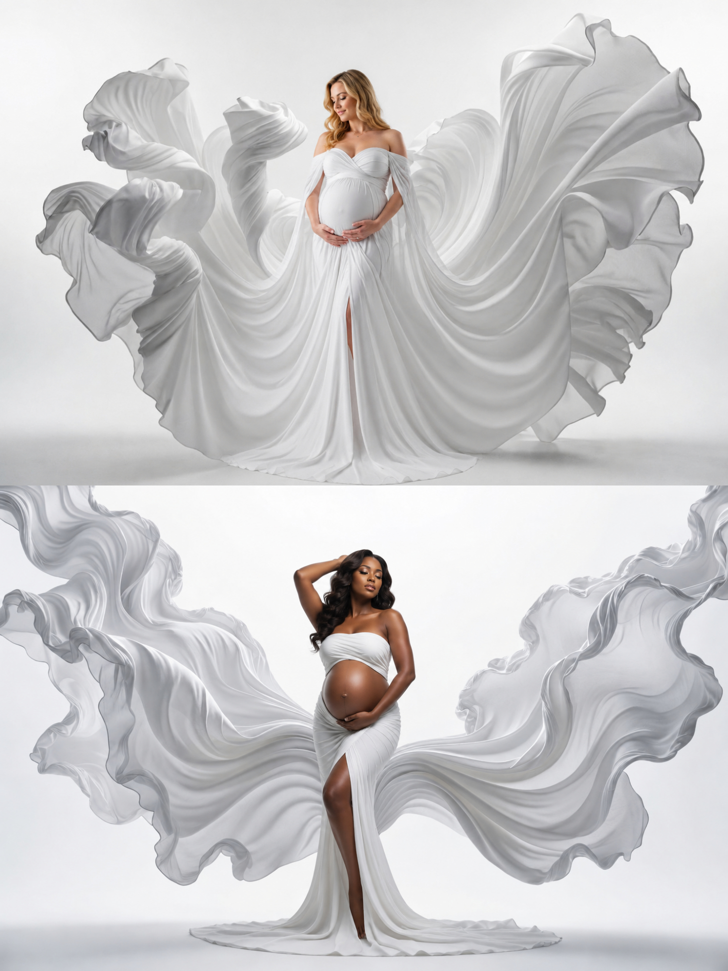 30 White Draped Fabric Maternity Backdrops, White Pregnancy Digital Background Bundle, Elegant Portrait Backdrops - Thumbnail 5