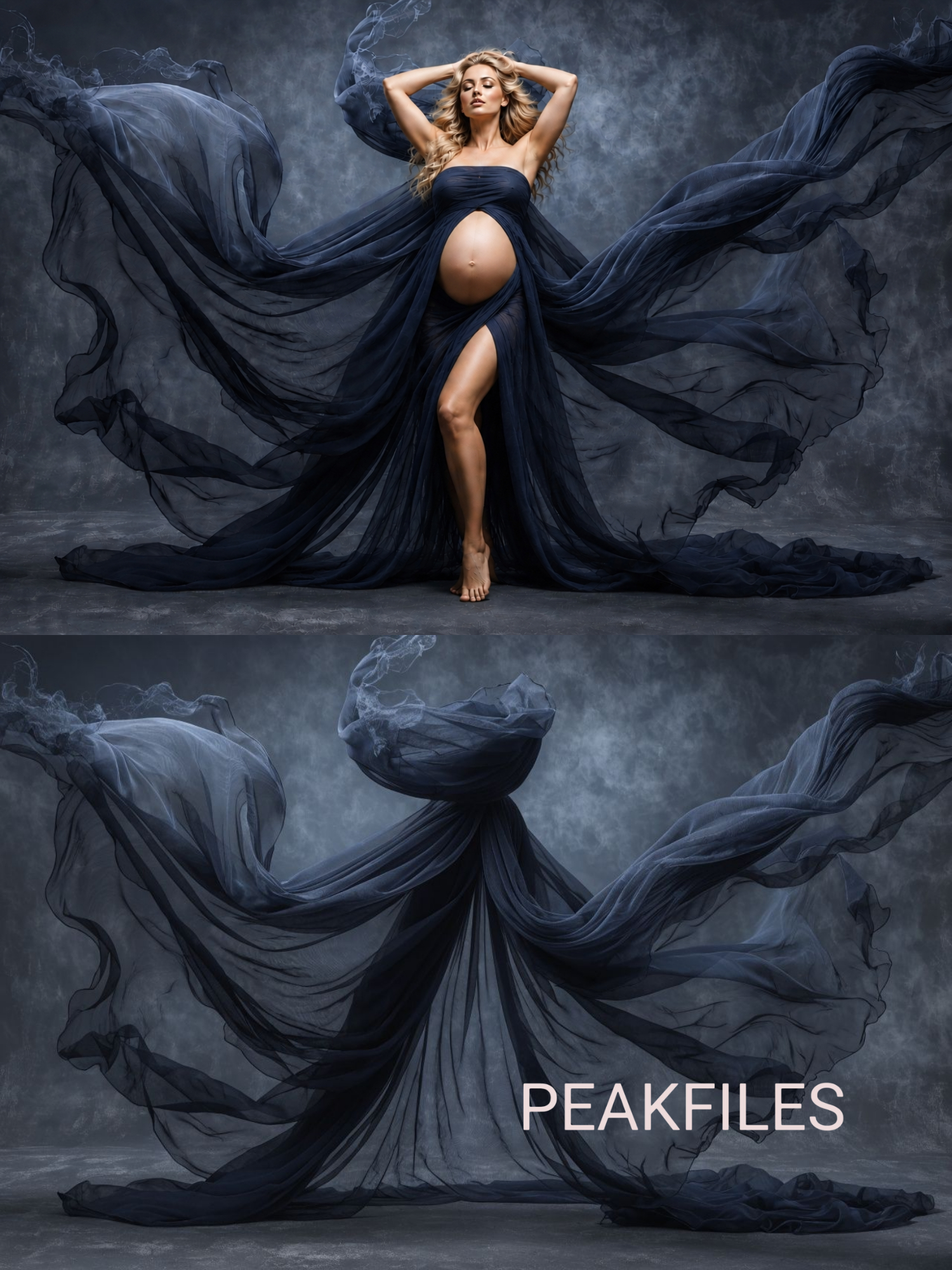 40 Navy & Blue Fabric Maternity Backdrops, Flowing Fabric Pregnancy Backgrounds, Digital Portrait Backdrops, JPG Download - Thumbnail 2