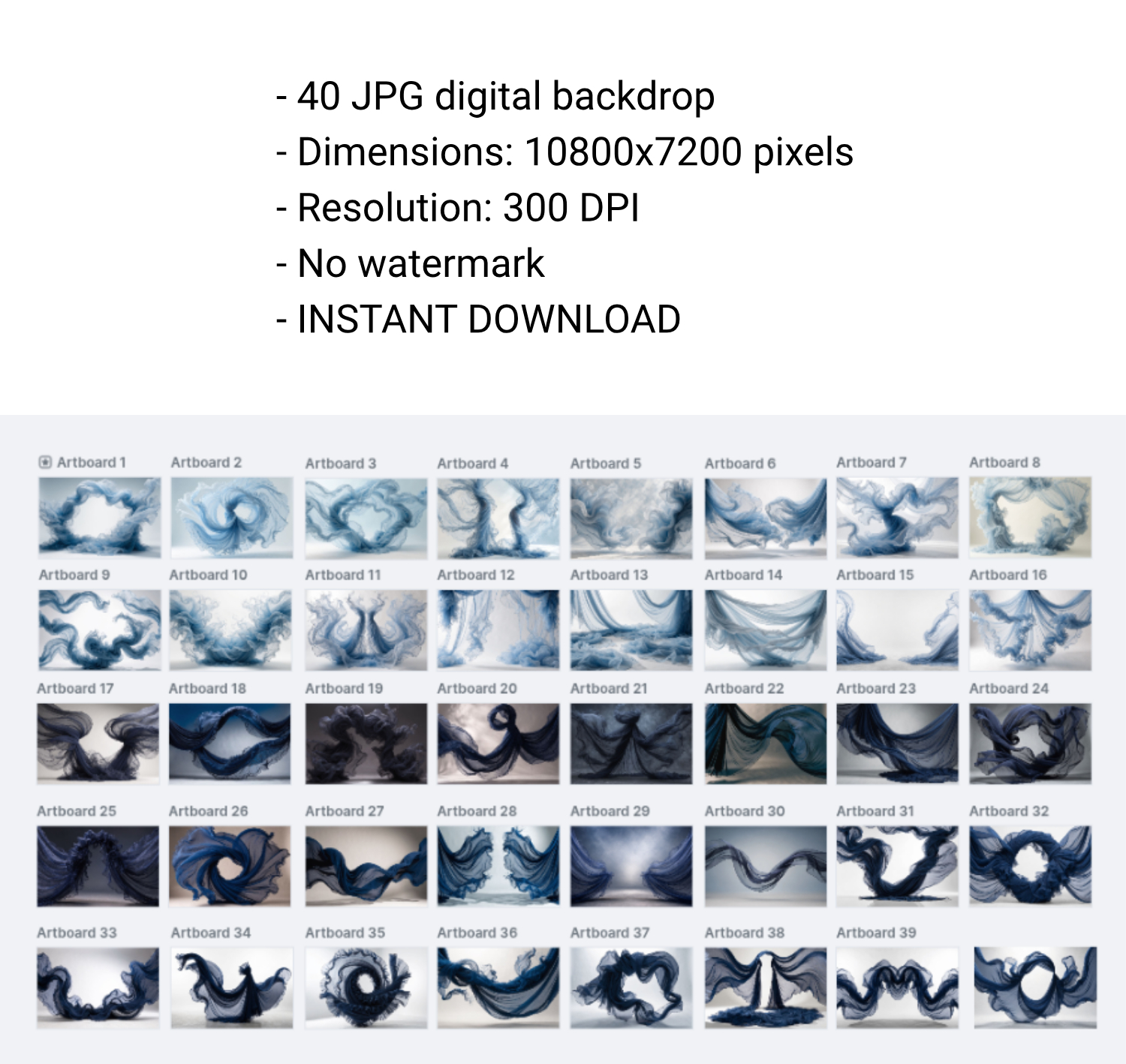 40 Navy & Blue Fabric Maternity Backdrops, Flowing Fabric Pregnancy Backgrounds, Digital Portrait Backdrops, JPG Download - Thumbnail 9