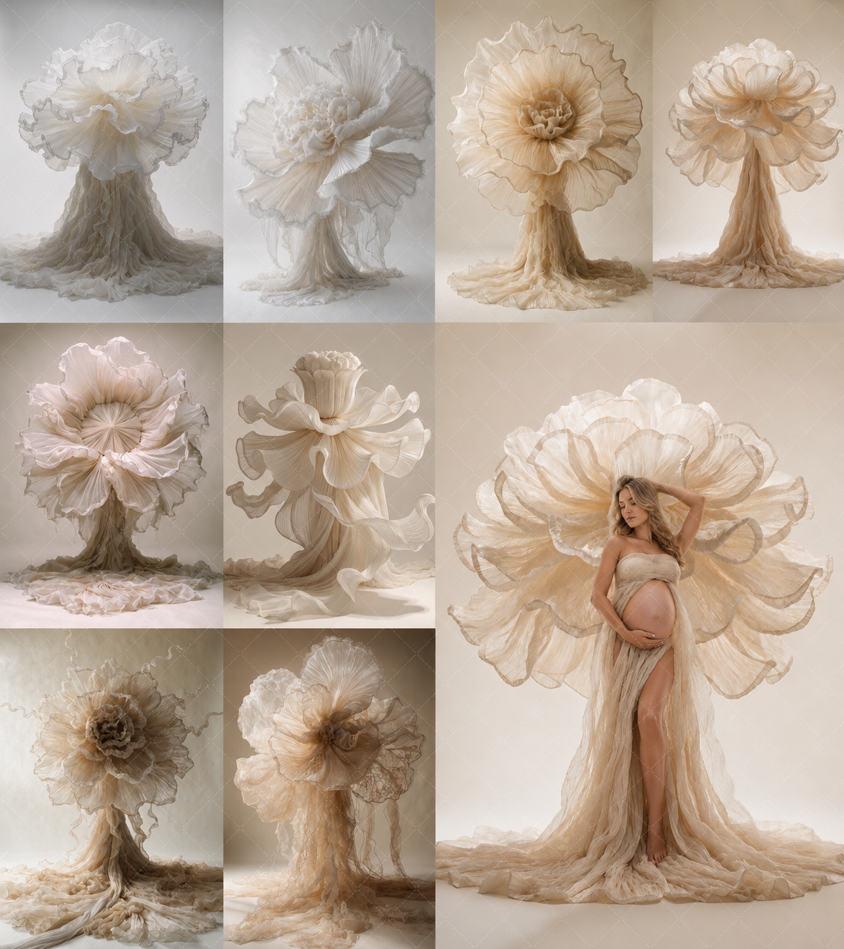 60 Fabric Flower Maternity Digital Backdrops | Luxury Fine Art Studio Portrait & Pregnancy Photography Backdrops - Thumbnail 9