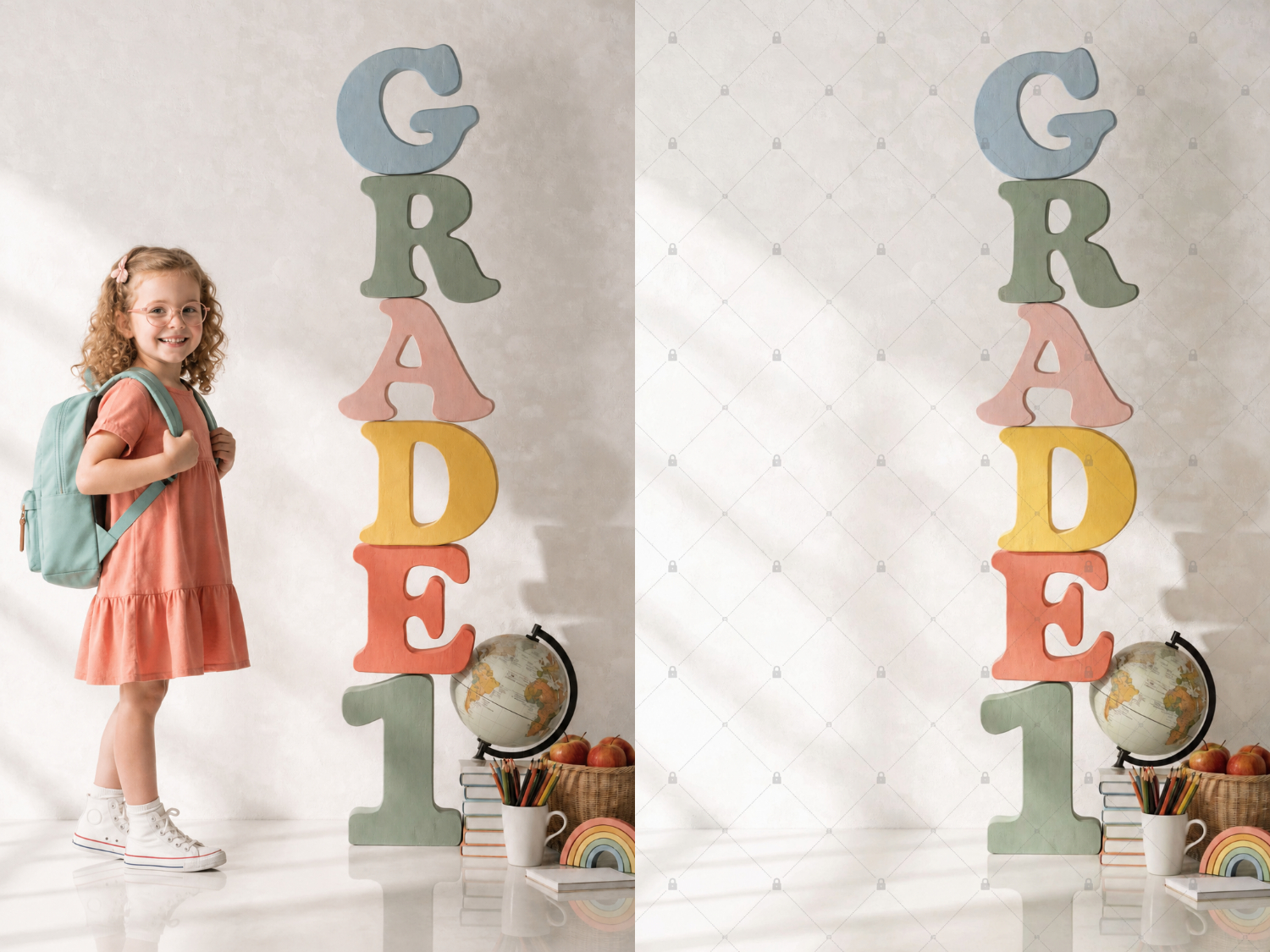 Grade 1-5 School Digital Backdrops Bundle, 10 Classroom Photo Backgrounds, School Portrait Backdrop JPG, Instant Download - Thumbnail 2