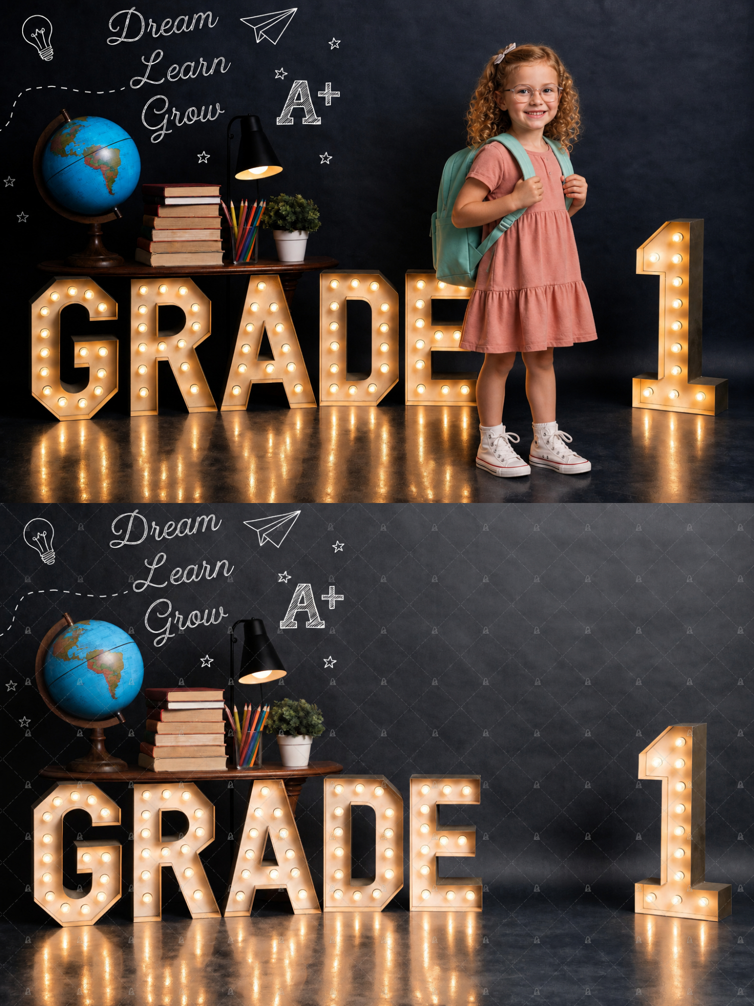 Grade 1-5 School Digital Backdrops Bundle, 10 Classroom Photo Backgrounds, School Portrait Backdrop JPG, Instant Download - Thumbnail 3