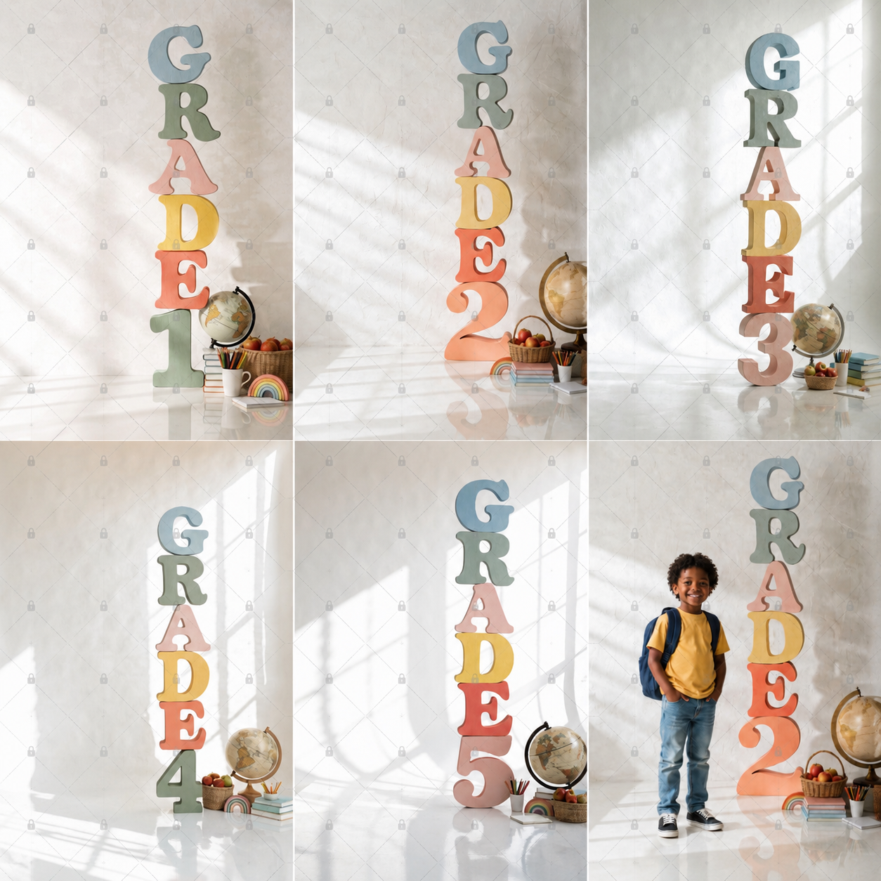 Grade 1-5 School Digital Backdrops Bundle, 10 Classroom Photo Backgrounds, School Portrait Backdrop JPG, Instant Download - Thumbnail 7