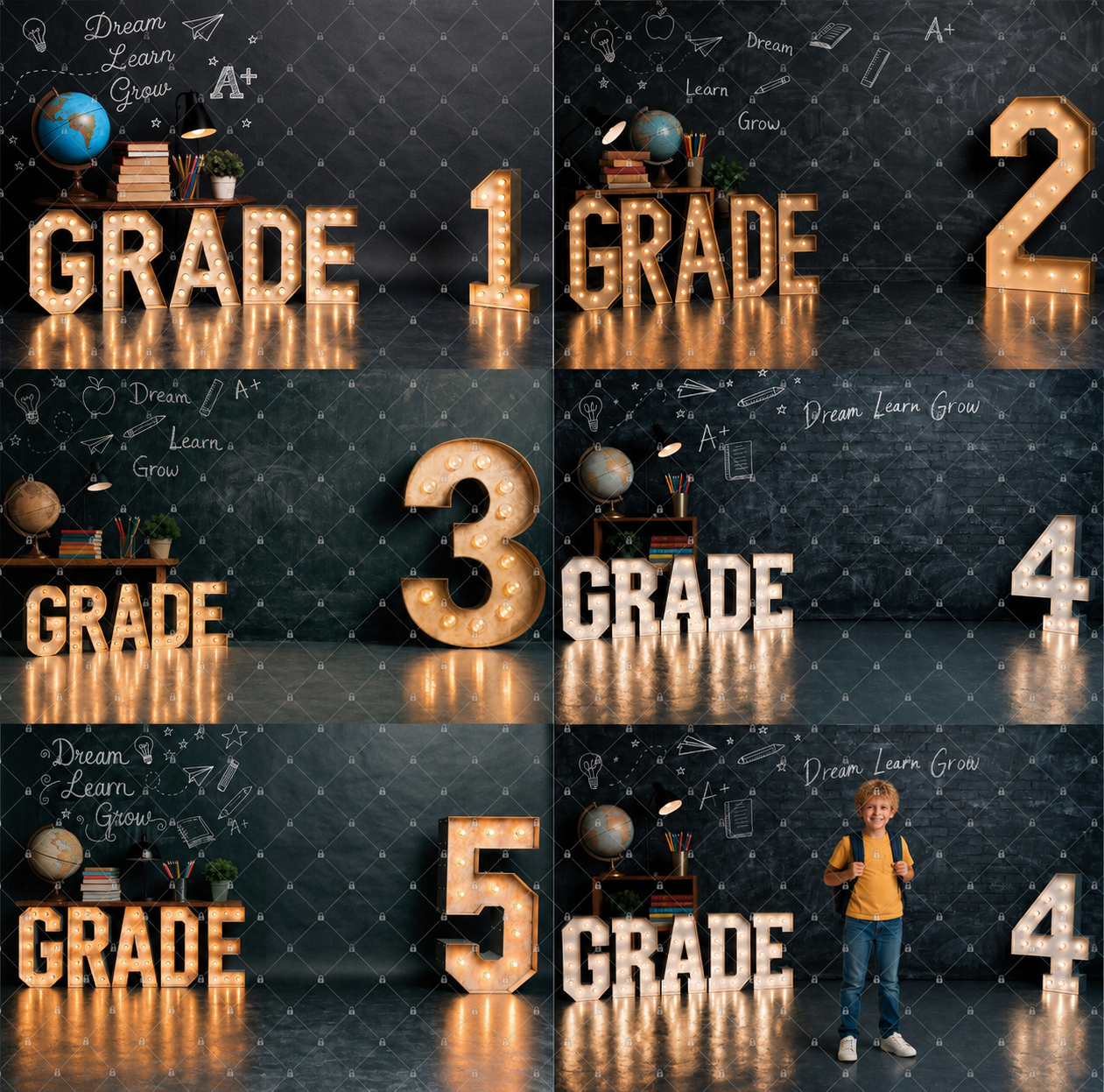 Grade 1-5 School Digital Backdrops Bundle, 10 Classroom Photo Backgrounds, School Portrait Backdrop JPG, Instant Download - Thumbnail 8