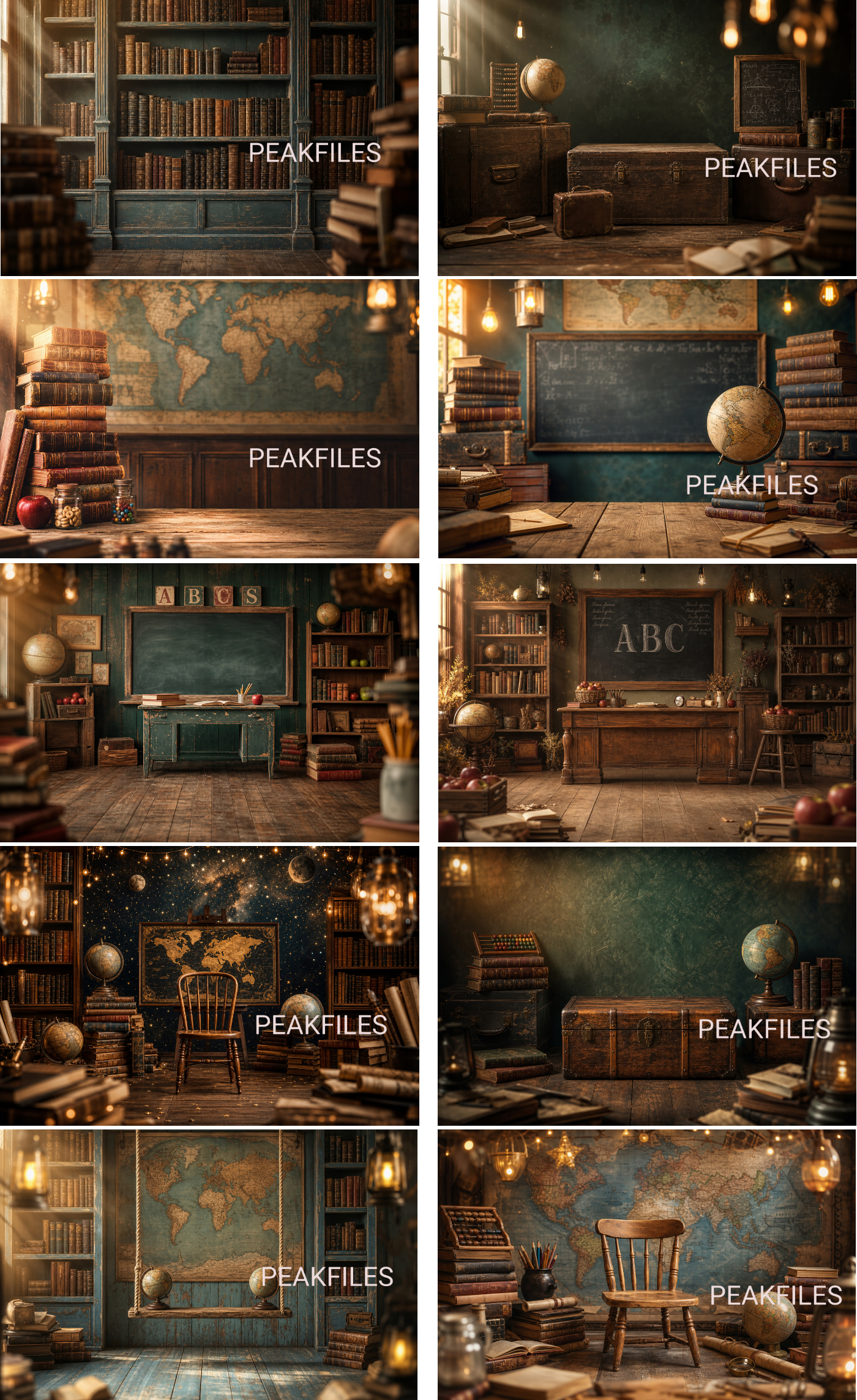 10 Vintage School Digital Backdrops | Antique Classroom, Library, World Map, Chalkboard Portrait Backgrounds | High-Resolution JPG Download - Thumbnail 8